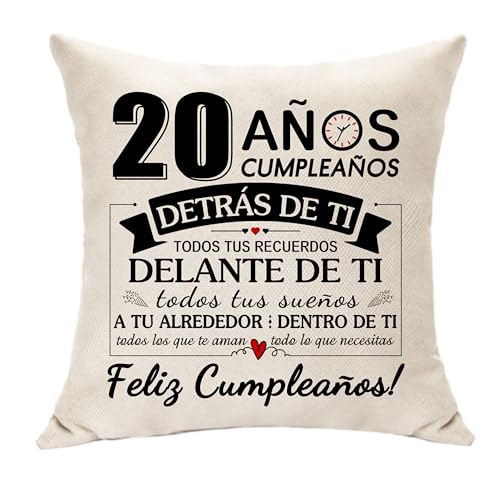 Hasodeo 20º Regalo de Cumpleaños Funda de Cojín Chica Chico 20º Regalos Decoración Cumpleaños Regalos para 20 Años Hija Hijo Hermana Primo Hermano Nieta Sobrina Cumpleaños Recuerdo (20 años)