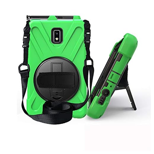 JZ Capa com suporte de 360 graus compatível com Samsung Galaxy Tab Active 2 (SM-T390, T395, T397) Capa com suporte com alça de pulso e alça de ombro - Verde