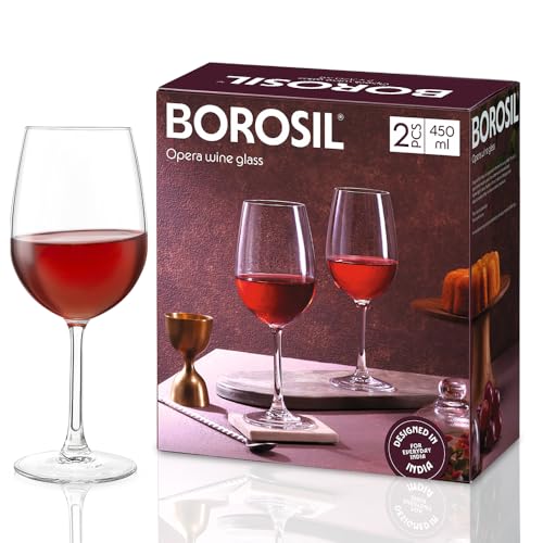 Image of Borosil 450ml x 2pc Opera Wine Glass Set | Wine Glasses for Red & White Wine, Cocktails & Mocktails | Elegant Glassware for Home, Parties & Gifting