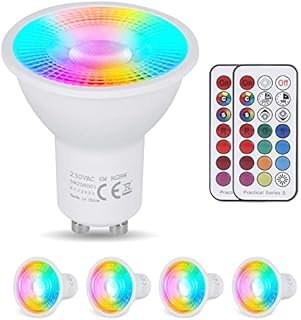YAYZA! GU10 LED Colour Changing Bulb, 6W Dimmable GU10 LED Bulbs, Cool White 6000K RGB Spot Lights, Equivalent 35w-50 Watt Energy Saving Bulbs,12 Colors, 5 Model, Timer, Smart Bulb with Remote(4-Pack)