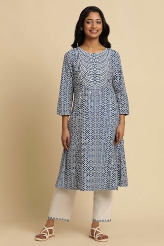 Image of W for Woman Women's Cotton Geometric Regular Kurta (24FEW10601-122996)