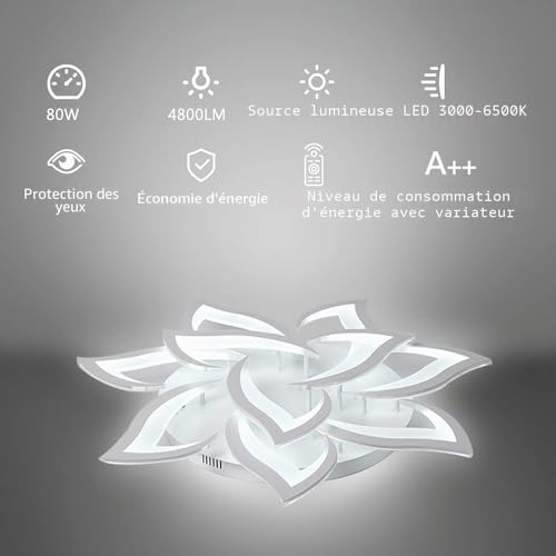 Lustre salon LED dimmable télécommandé pour régler l'intensité et la couleur de votre éclairage