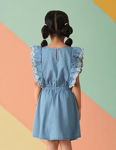 Image of Amazon Brand - Symbol Girl's Denim Cotton Fit and Flare Knee-Length Casual Dress