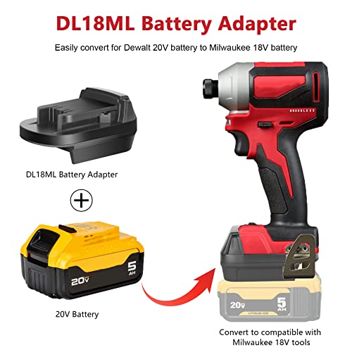 KUNLUN DL18ML Battery Converter for Dewalt to Milwaukee Battery Adapter Converts for Dewalt 20V Battery to Milwaukee M18 18V Battery for Milwaukee Cordless Tools (Bare Adapter Only)