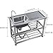 OVOPAN Free Standing Stainless Steel Utility Sink Single Bowl, Restaurant Kitchen Sink with Faucet Durable Washing Hand Basin with Workbench, for Indoor Outdoor Laundry Garage 39.4in/100cm LeftBasin