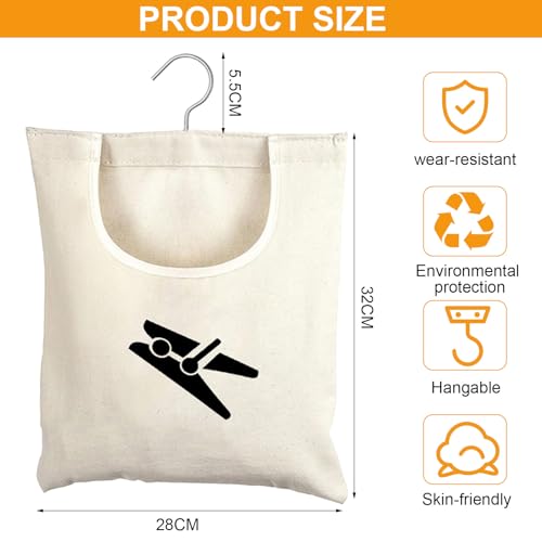 Clothes Peg Bag, Peg Bag for Clothespins, Linen Clothes Peg Bag, Holds 100 Clothespins, Hanging and Reusable Peg Bags for Clothespins, 32 x 28 cm, beige, Unisex - Image 2