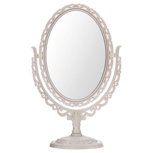 Miroir de coiffeuse ovale pivotant beige à 360 degrés pour chambre