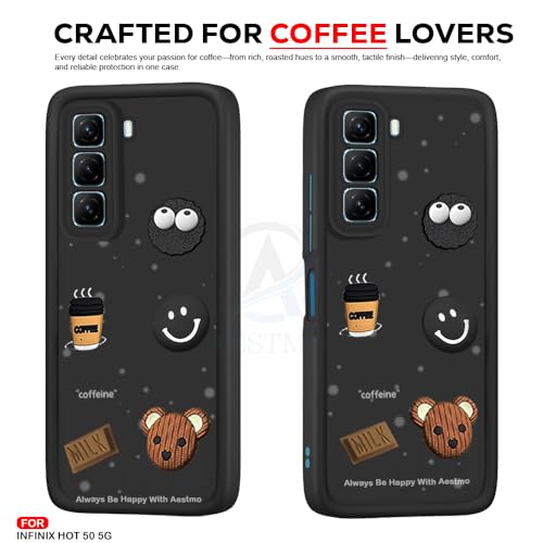 Image of AESTMO Back Case Cover for Infinix Hot 50 5G Cover | Cute Fun Cartoon 3D Ball | Coffee Silicone Case | Full Body Protection | Camera Protection Back Cover for Infinix Hot 50 5G (Black)