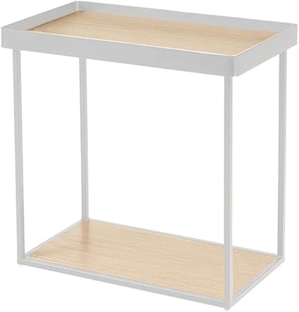 INDIAN DECOR 44631 Side Table 2-Tier Storage Bedside Table, Shelf Side Cabinet Nordic Wrought Iron Table Small Coffee Table, Suitable for Living Room, Bedroom, Balcony, Hotel (Color : White)
