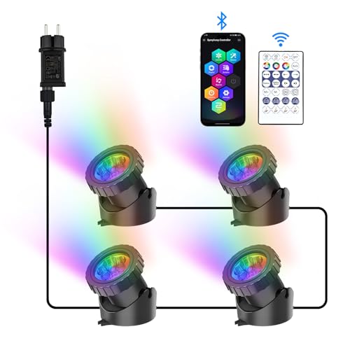 NATPOW Teichbeleuchtung LED Unterwasser, Unterwasserbeleuchtung RGB Unterwasser Teichlicht mit Bluetooth APP Fernbedienung, IP68...