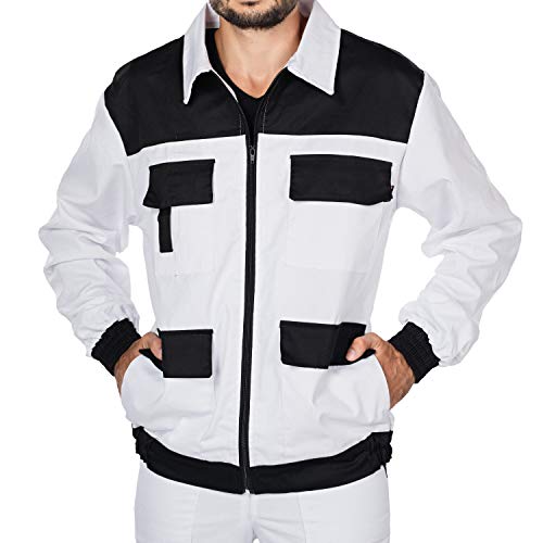 Mazalat - Chaqueta de trabajo para hombre, con muchos bolsillos, chaqueta de trabajo para hombre, chaqueta con bolsillo en el pecho blanco / negro L