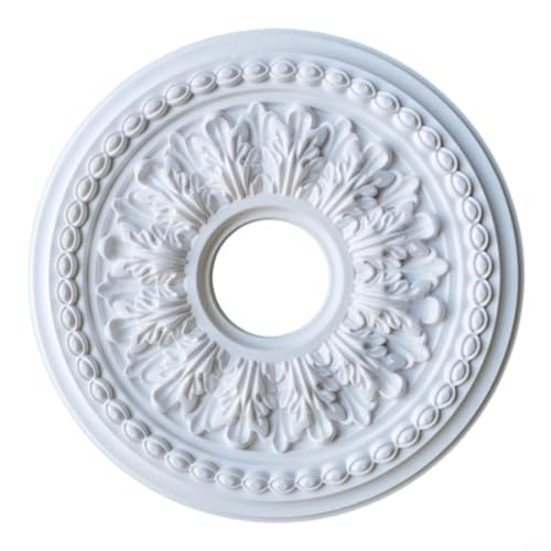 EXTRWORY White Ceiling Coving Ceiling Rose Round PU Medallion Lamp Panel, Decorative Light Fixture Base, No Drilling Required, Home Decor Accessories(26cm)