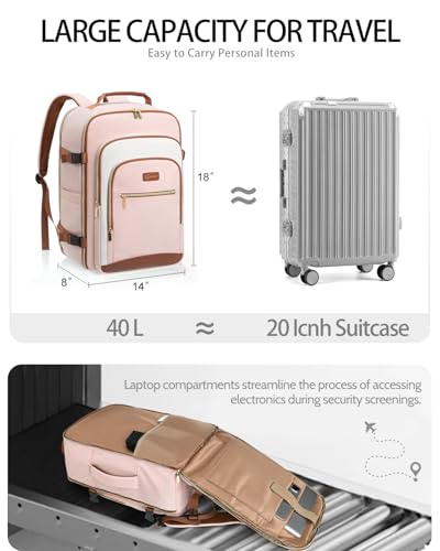 Image of 40L Travel Backpack for Women, Carry On Bag Flight Approved, Waterproof Backpack with 3 Packing Cubes, Weekender Personal Item Bag for Airplane Travel Essentials, TSA Approved