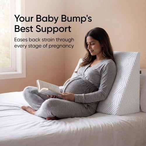 Image of Frido Wedge Plus Cushion with Cooling Cover for Sleeping, Sitting & Acid Reflux Relief | High Resillience Foam | Orthopedic Wedge Cushion for Leg Elevator | Pregnancy | GERD | White & Grey-Pack of 1