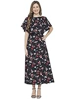 Indietoga Women's Plus Size Black Floral Fit and Flare Long Cape Maxi Dress (7XL)