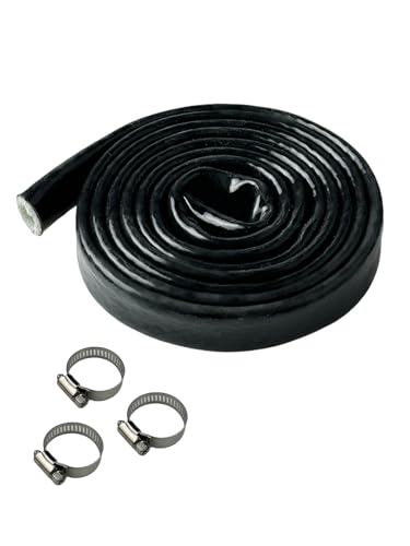 YAMAKATO 5/16 ID Heat Shielded Fire Thermo Armor Fire Sleeve Silicone Coated Fiberglass Heat Protection w/ 3 Clamps for Automotive Hose Lines & Electrical Wiring (Black 5FT