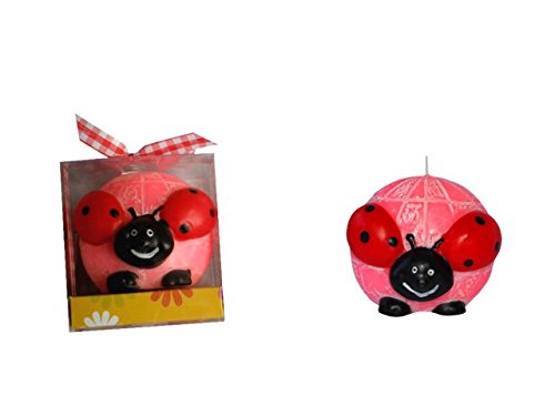 Lote de 15 Velas Decorativas de Cera Mariquita Rosa en Caja. Regalos Originales. Detalles de Bodas, Comuniones, Bautizos, Cumpleaños. DC