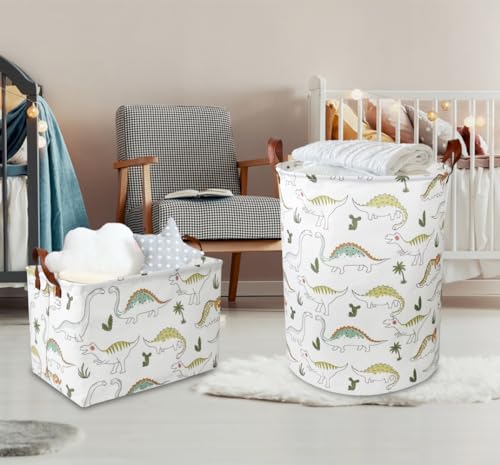 Image of NTAOHAMPER Dinosaur Laundry Hamper, laundry Basket, Waterproof Storage Bin for Bedroom, Clothes Organizer Basket, Room Decor(Light Dinosaur)