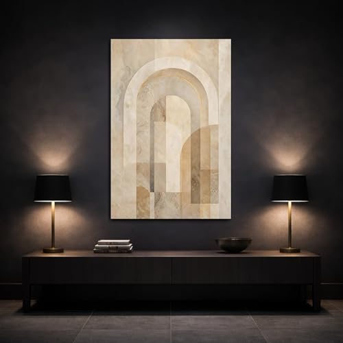 Toile géométrique salon tableau abstrait beige marron grand mur vertical 50x75 - 3