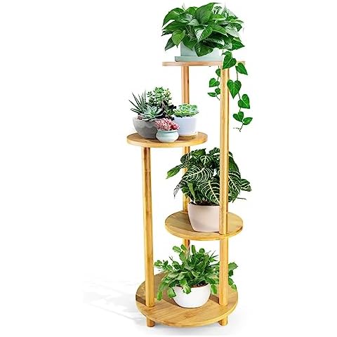 Bamboo Plant Stand Indoor, 4 tier Planter Shelf for Multiple Plants, Corner Decor Tall Holder Living Room, Outdoor Plants Display Rack for Balcony Patio, Flower Potted Wood Stands Living Room Office Cover