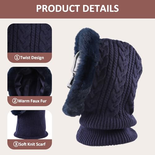 Image of Winter Fleece Balaclava Warm Men Hood Hat Knitted Hooded Scarf for Women Unisex Skull Cap
