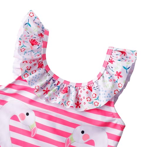 LIZENS Girls One Piece Swimwear Cute Swimsuit Pink Striped Print Ruffle Bathing Suit for Kids3