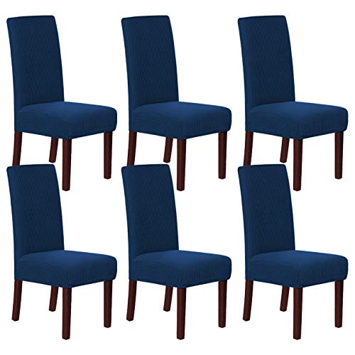 Smarcute Dining Chair Covers Stretch Removable Washable Chair Covers Chair Protector Home Decor Spandex Jacquard Dining Chair Protector Cover for Dining Room Set of 6, Navy