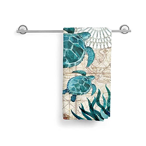 Psyu Sea Turtle Hand Towel Set Of 2 For Bathroom Kitchen Absorbent Soft Home Face Bath Towels 27.5 X 16 Inches #TOP6