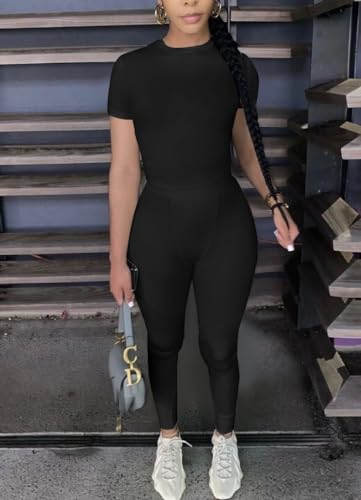 AYWA Two Piece Outfits for Women Fitted Crew Neck T-shirt High Waist Leggings Biker Shorts Matching Sets Streetwear3