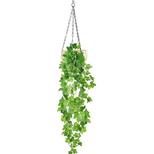 Image of Tdas Plastic Artificial Plants With Pot Leaves Hanging Ivy Garlands Plant Greenery Vine Creeper Home Decor Door Wall Balcony Decoration Party Festival Craft (Design 2 (1 Pcs))