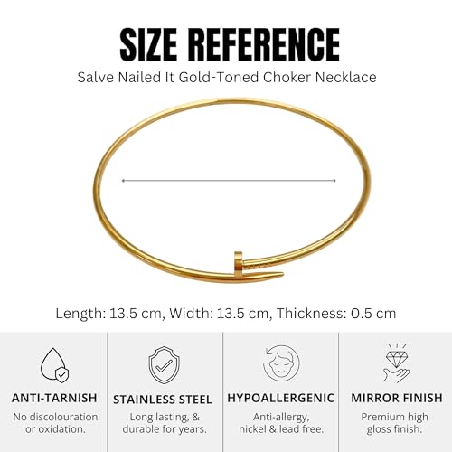 Image of SALVE Chic Gold Nail Hasli Choker Necklace for Women Western | Aesthetic Choker for Girls Accessories, Statement Jewellery for Women | Fashion Jewellery Gold Necklace Valentine's Gift for Girlfriend