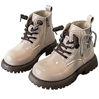 Girls Walking Ankle Boots Lace Up Combat Boot Casual Side Zipper School Shoes Riding Boots PU Leather Booties Low Heel Gothic Shoes Cute Comfort Booties Holiday Party Dress Boot Outdoor