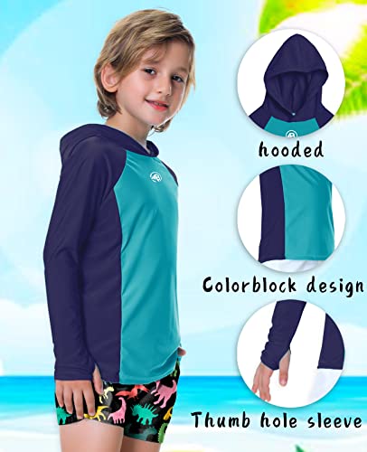 Image of AOBUTE Unisex Kids Long Sleeve Hoodie Rash Guard Boys UPF 50+ Swim Top with Thumb Hole 3-12 Years