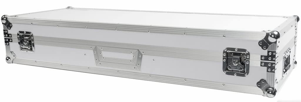 Deejay LED Fly Drive DJ Coffin Case For 2 TT in Standard Style Position with Laptop Shelf with Low Profile Wheels - White