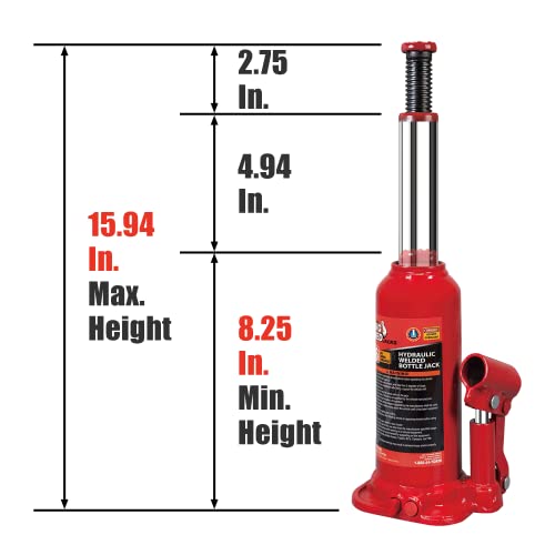 Big Red T90603B Torin Hydraulic Welded Bottle Jack, 6 Ton (12,000 Lb) Capacity, Red #TOP1