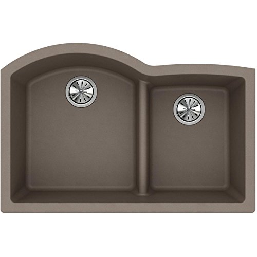Elkay Quartz Classic ELGHU3322RGR0 Greige Offset 60/40 Double Bowl Undermount Sink with Aqua