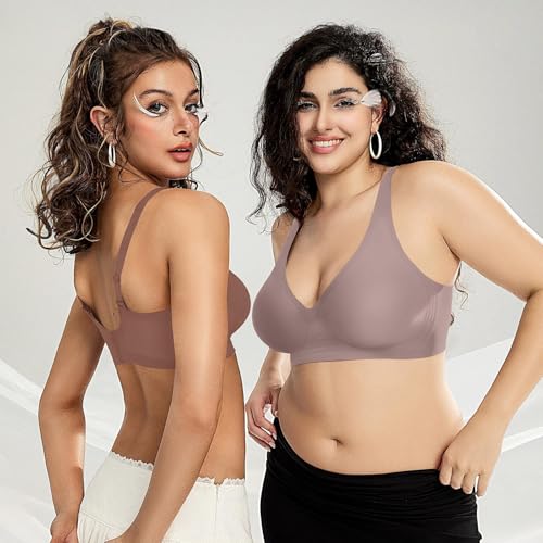 Image of OEAK Womens Deep V Bras Wireless Comfortable Bra Supportive No Underwire Bras Tshirt Plunge Push Up Bralettes Seamless Bra L Grey