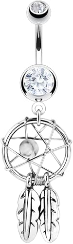 Dream Catcher Woven Star Design Surgical Steel Navel Belly Button Rings 14g Clear Body Unique Jewelry Delicate Design Piercing Steel Surgical For