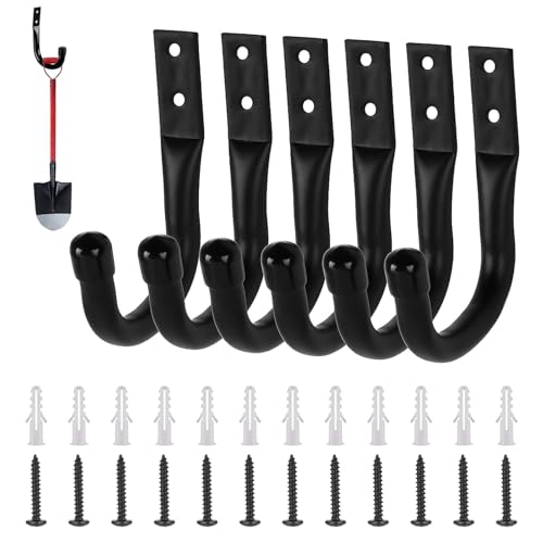 Yudobliss Ganchos para Colgadores de Garaje, 6 Pcs Ganchos en J Resistentes, Yard Rack Set, ganchos para Escaleras, Colgadores de Pared Negro, para Herramientas Eléctricas, Escaleras(11,5 cm x 9 cm)