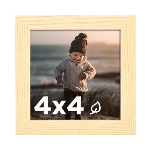 KINLINK 4x4 Picture Frame Wood Grain, Wooden Square Photo Frames with Plexiglass for 4x4 without Mat for Table and Wall Display