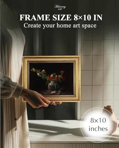 Image of HUARCEY Gold Framed Vintage Wall Art for Living Room, Flowers Painting Prints Shelf Decor for Kitchen, Aesthetic Bedroom Wall Art, Autumn Gifts for Friends or Family - Fading 10L x 8W
