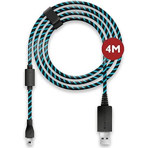 Lioncast 4m Ladekabel/USB-Kabel/Controller Ladekabel / PS4 Kabel Controller / PS4 Ladekabel/Micro USB Kabel/Controllerkabel für Controller der PS4 und Xbox One X, schwarz/blau Micro-USB Cover