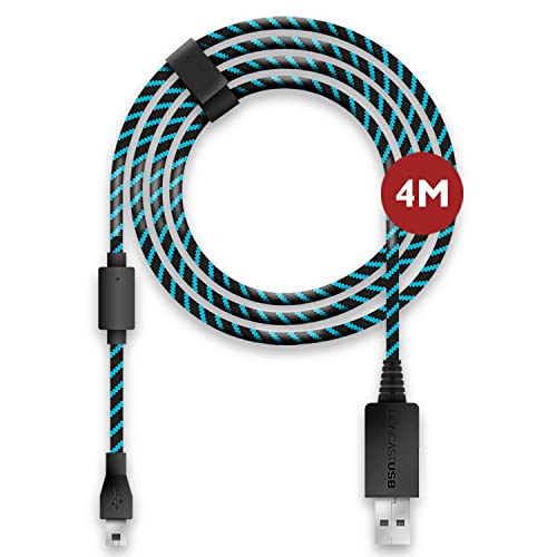 Lioncast 4m Ladekabel/USB-Kabel/Controllerkabel für Controller der PS4 und Xbox One, Xbox One X, schwarz/blau Micro-USB