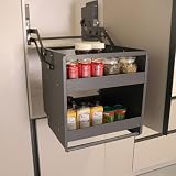Doppelschichtiges Aluminium-Regal mit Absenkautomatik, robuster Küchenschrank-Organizer, höhenverstellbar, für Oberschränke, passend für 500–900 mm Schrankbreite (grau, 600 Schränke)