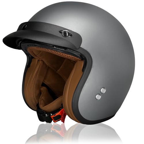 Casque Moto Jet ECE Homologué, Casque Femme Scooter Ouvert Adulte Vintage Visière, Casque Jet Ouvert Scooter (Matt Gray, XXL)