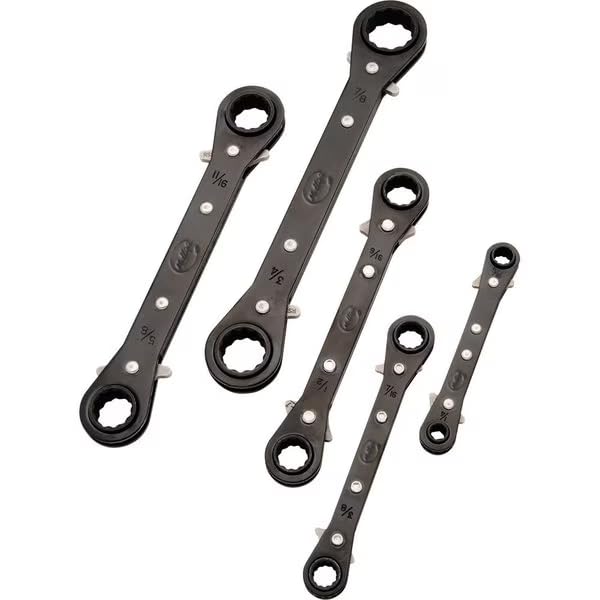 MOLLIFII Tools 5Pcs SAE Dbl Box End, Reversible Ratcheting Wrench Set, Straight, Mfr: D081203-A