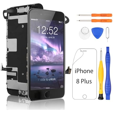 Yodoit for iPhone 8 Plus Screen Replacement LCD With Home Button, Ear Speaker, Front Camera, 5.5" LCD Display Touch Digitizer + Complete Tool Kit, Screen Protector Black Cover