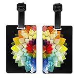 Qwalnely Rainbow Flower Luggage Tags Name ID Identifier Labels for Suitcase Travel Bag Cover Baggage for Women and Men(2Piece)