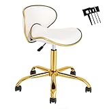 LUXMARS Adjustable Rolling Stool with Backrest, Nail Tech Chair for Salon, Lash, Nail Tech and Hair Stylist, Facial Massage Tattoo Stool with Wheels-White