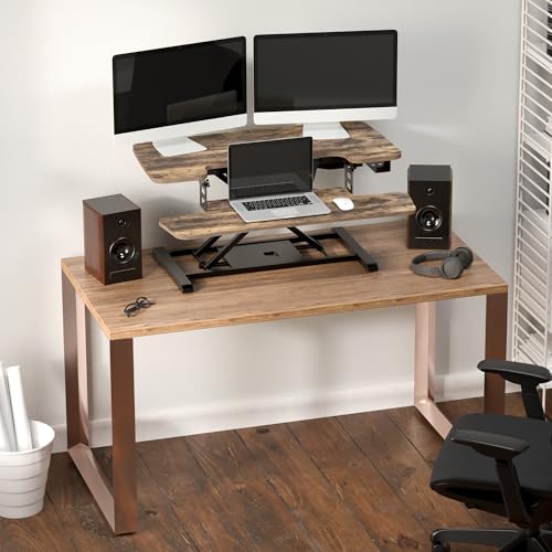 Image of FLEXISPOT 35 inch Electric Standing Desk Converter, Height Adjustable Motorized Desk Riser for Computer Monitors & Laptop Workstation, Rustic Color